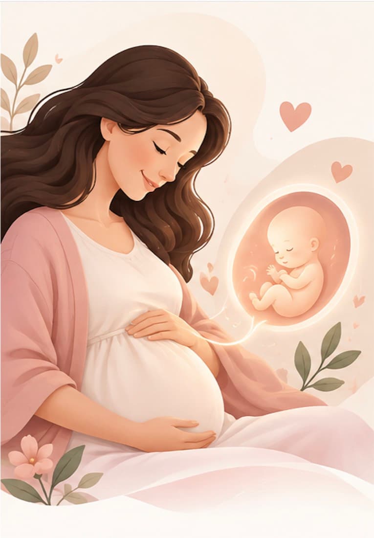 Yonababy karşılama çizimi: gebeliğini tutan bir anne adayı